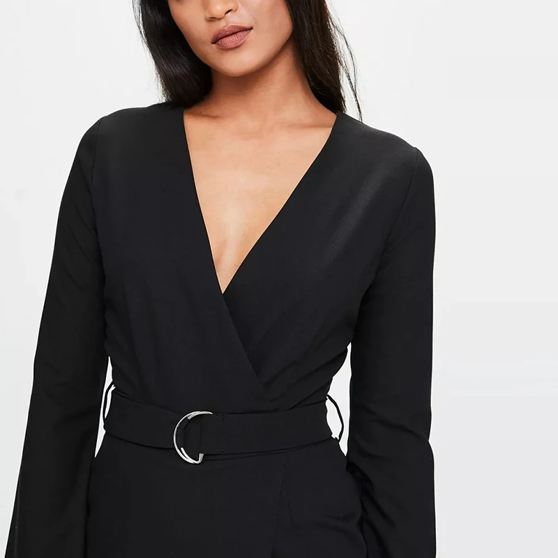 Domoda 2018 пикантные однотонные глубокий v образный вырез Flare Sleeve crepe классические