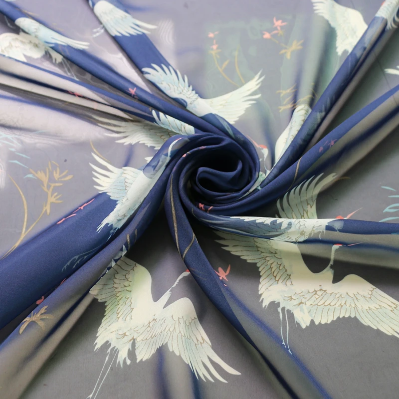 

Crane Printed Chiffon Textiles Japan Fabric Design Navy