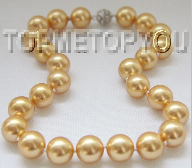 

18" 16mm round yellow golden sea shell pearls necklace Magnet clasp E1894@^Noble style Natural Fine jewe FREE SHIPPING