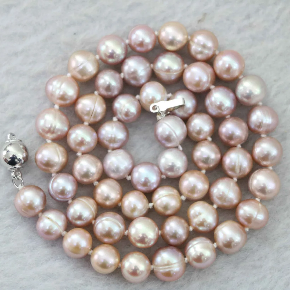 

New Natural pink purple 9-10mm akoya freshwater pearl necklace 18inch