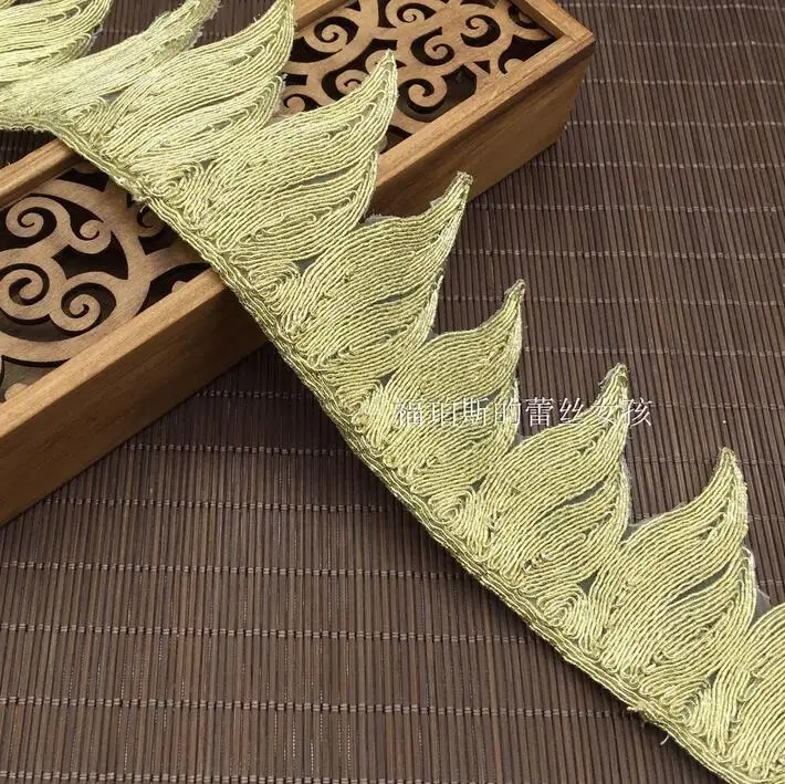 Gold Cording Embroidery Leaves Pattern Lace Trim ,Peacock Tail Lace