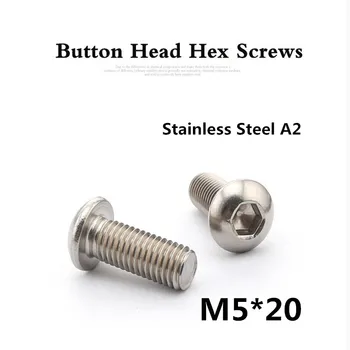

100pcs/lot ISO7380 M5*20 A2 Stainless Steel Hexagon Socket Button Head Screws