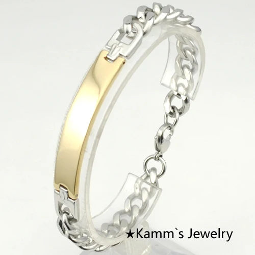 21.5CM 9MM aliexpress 316L Stainless Steel ID Bracelet pulseira masculina jewelry gold bracelet Silver gift best friends KB007 Aliexpress