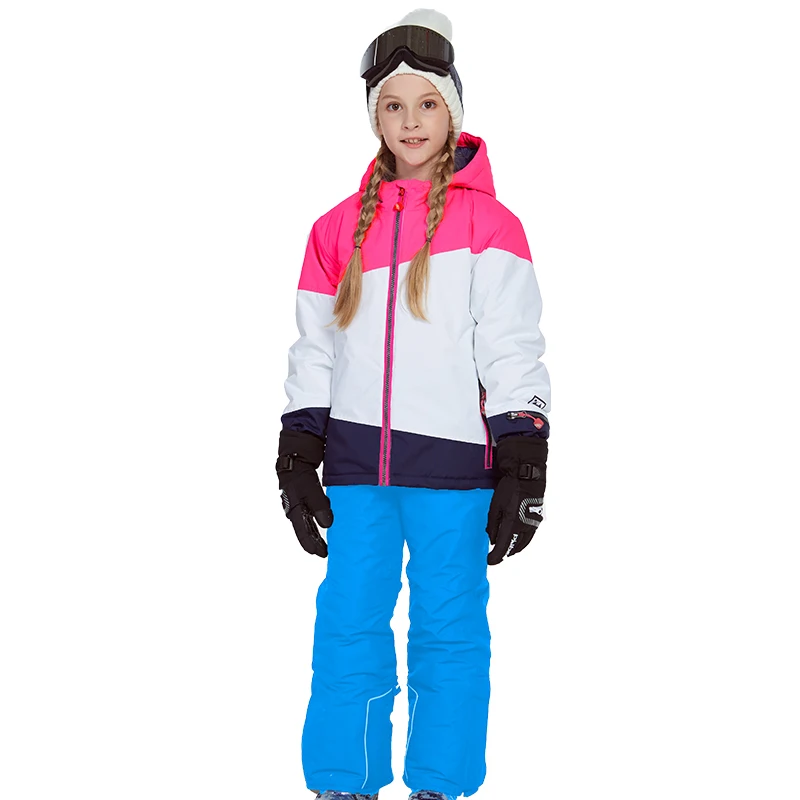 Phibee/зимний костюм для девочек; детская одежда; лыжный костюм; теплый водонепроницаемый ветрозащитный комплект для сноуборда; зимняя куртка; одежда для детей - Цвет: Blue