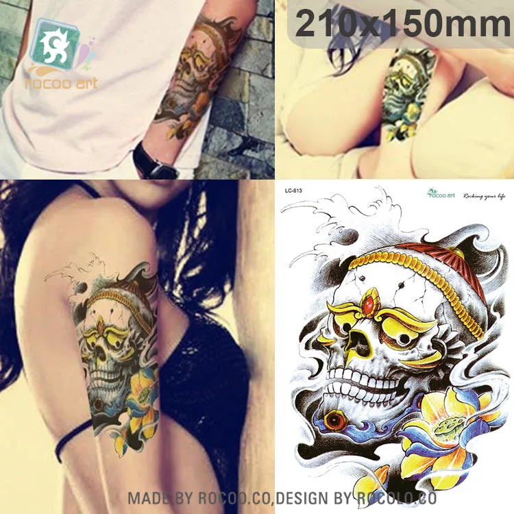 117 Imperméable à Leau De Tatouage Autocollants Couleur Fleur Bras Dominateur Grand Crâne Motif Peut être Personnalisé En Gros Terroristes Lc2813