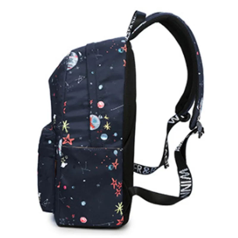 Koop Fashion Black Starry Graffiti Printen Bagpack Casual Lady Rugzakken voor Tiener Meisjes Lady Schooltas 15 inch Laptop Rugzak