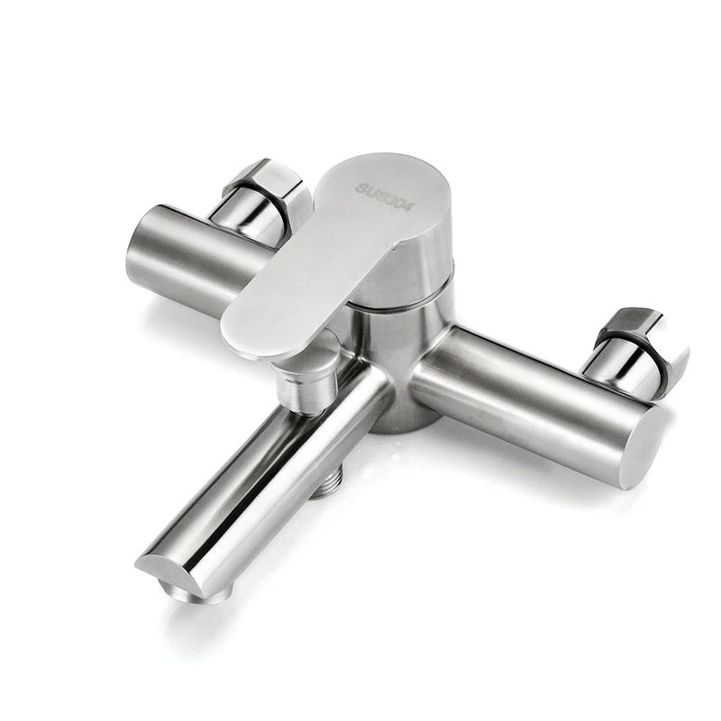 US $31.18 Bathroom Shower Faucets Stainless Steel Triple Bathtub Faucet Mixers Hot Cold Mixer Valve Nozzle Tap Wall Mounted Home Accessory