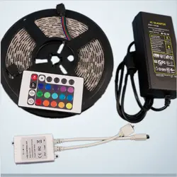 5050-Водонепроницаемый RGB LED SMD 5 м 60led/м гибкий + 24key Remote + 12 В 5A адаптер для украшения Бесплатная доставка