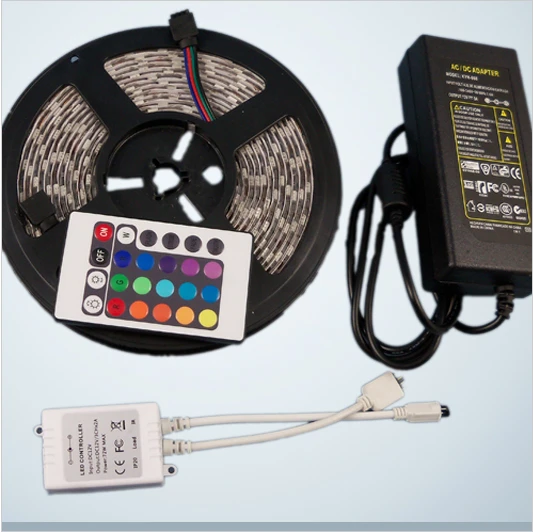 

5050 Non-Waterproof RGB led Strip SMD 5M 60led/m Flexible +24key Remote +12V 5A adapter for decoration Free shipping