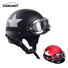 Carchet motocicleta motocross cascos con visera goggles 2 color medio casco de la cara de carbono estrella blanca 55 cm-60 cm para harley kawasaki
