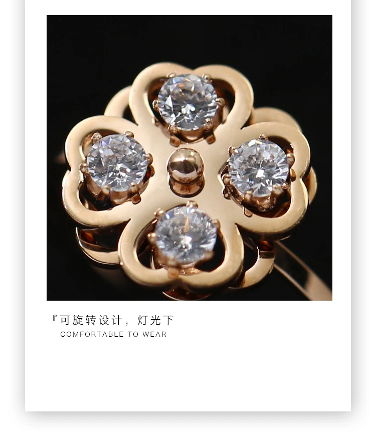 Yun ruo Поворотный кольцо с цветком из циркона розовое золото Цвет модные Титан Сталь Свадебные украшения подарок на день рождения женщина никогда не выцветает