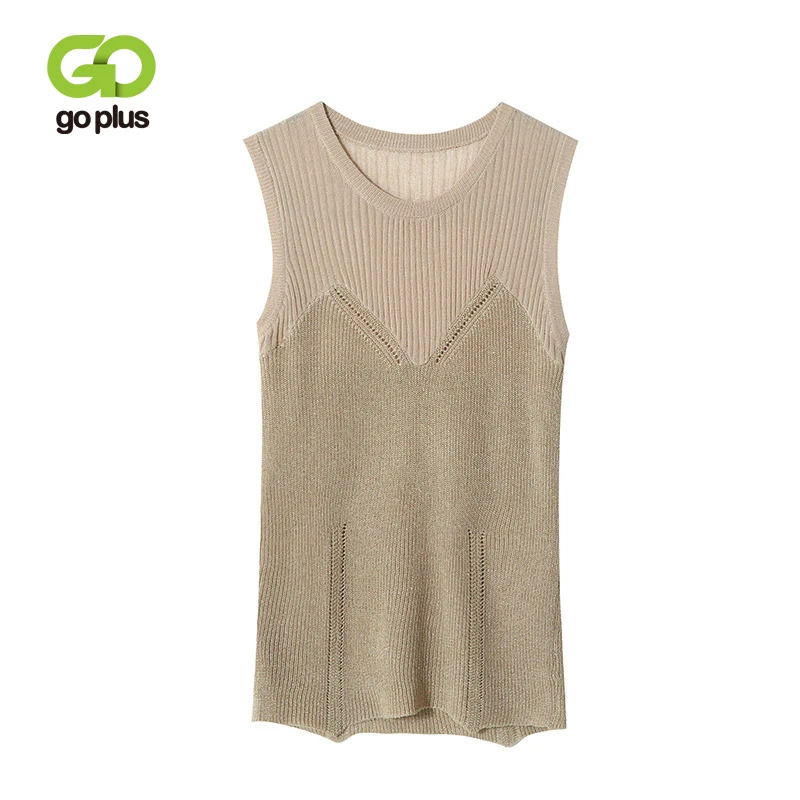 

GOPLUS Fashion Silver Thread Knitted Tank Tops Women Camis Cotton Sleeveless Basic Vest Ladies Casual Elastic Slim Blouse Female
