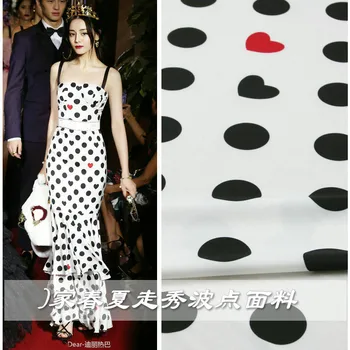 

Spring and summer new love round wave point imitation linen printing clothing fabric drape soft handmade dress shirt fabric