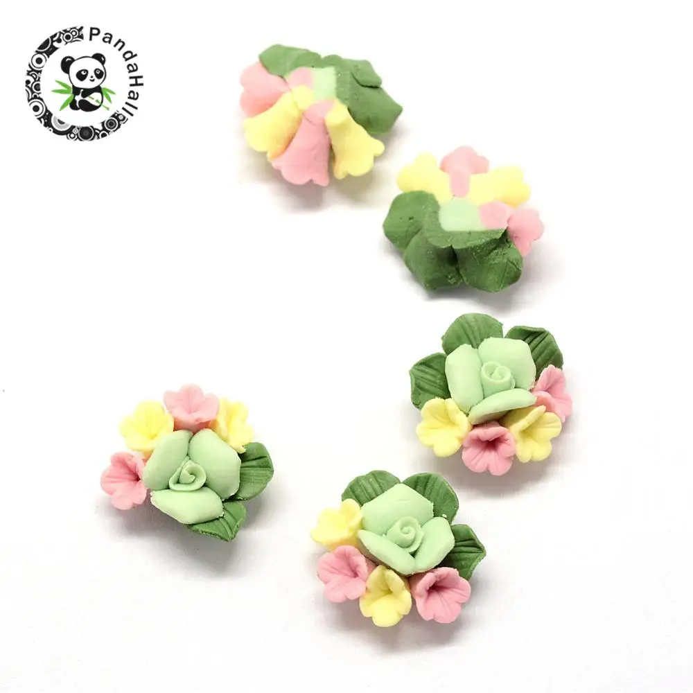 

Handmade Porcelain Cabochons, China Clay Beads, Flower, LightGreen, 17~18x17~18x8.5~10mm