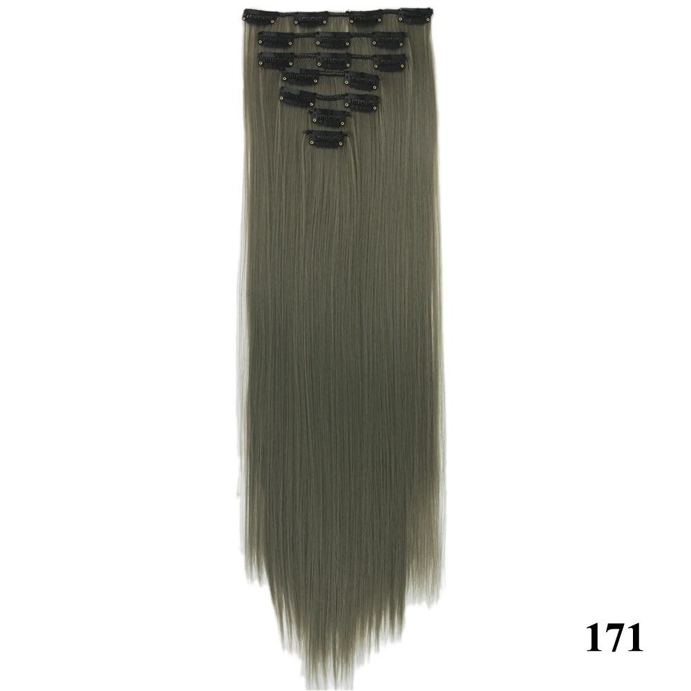 Soowee 24 дюймов 7 шт./компл. синтетический Высокая Температура волокно прямой чёрный; коричневый эффектом деграде(переход от темного к волосы на заколках для наращивания, 16 клипс, парик, заколки, заколки для волос - Цвет: # 1B/темно-серый