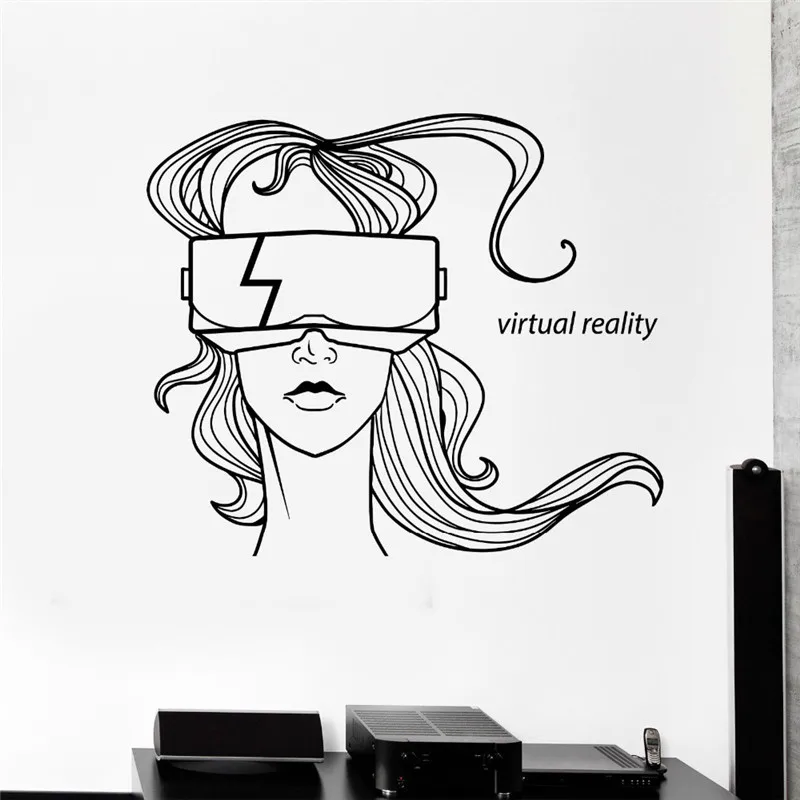 

Virtual Reality Words Wall Art Stickers Home Decor Living Room Shop Window Decorate Vinyl Wall Decals Headset Glasses Girl