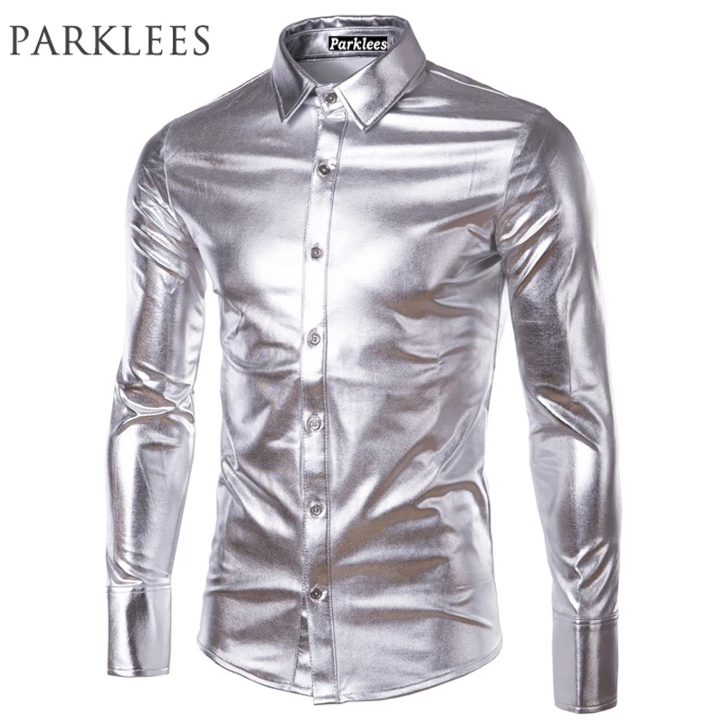 Ночной клуб Стиль Для мужчин рубашка Chemise Homme 2017 s Модные металлические блестящие