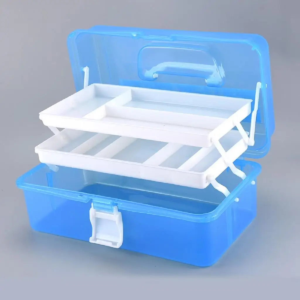 12 inch Plastic Art Supply Craft Storage Tool Box, Semi-clear with Two Trays