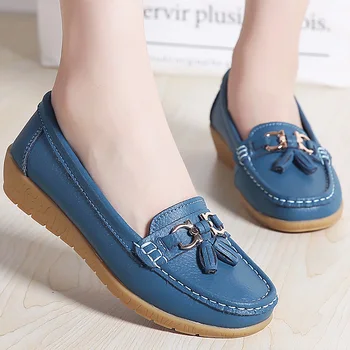 

Ladies loafers women slip on spring shoes big size 43/44 sweet tassel genuine leather flat woman oxford shoes for women