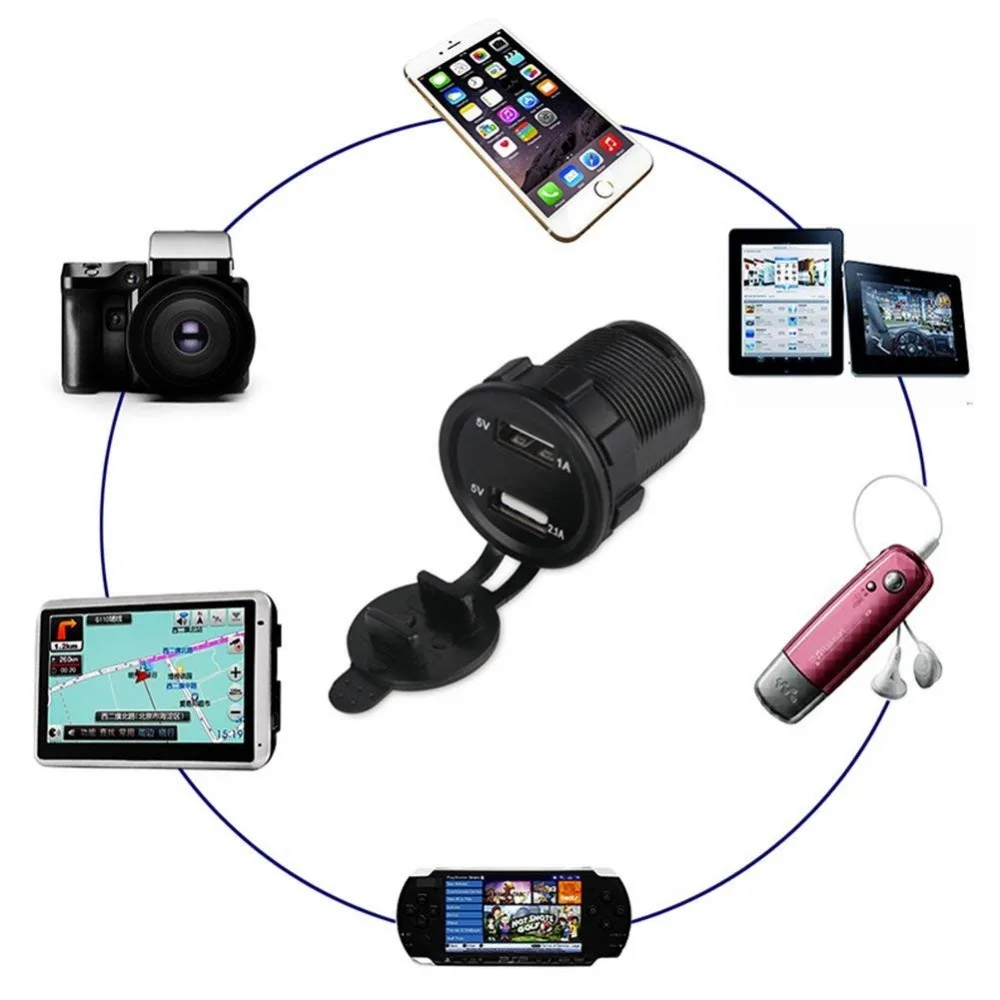Dual USB Charger Socket car 3.1A Dual Port Power Outlet with LED Voltmeter & Wire Fuse for Car Boat Marine Motorcycle 12-24V10
