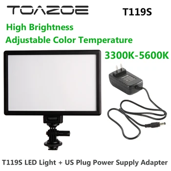 

TOAZOE T119S Ultra-thin Photography Fill Light 3300K-5600K LED Video Light + EU/US/UK Plug Power Supply Adapter for DSLR Camera