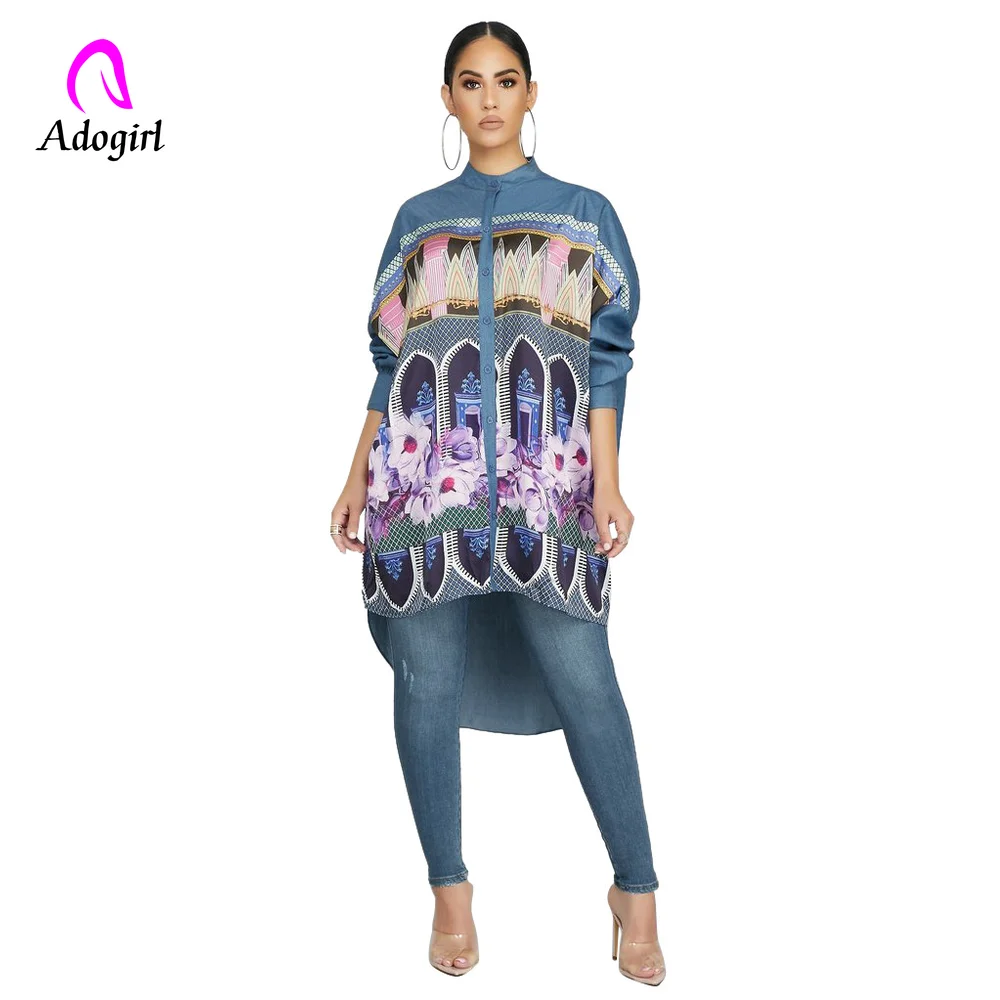 

Adogirl Spring/autumn Denim Shirt Women Turn Down Collar Shirts Long Blue Denim Blouse Women Tops Long Sleeve Denim Blouse Tops