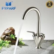 FYPARF Kitchen Faucet Cold and Hot Water Tap Deck Mounted Sink Crane Swivel 360 Degree Nickel Brushed Copper Kitchen Mixer Tap luxury brushed nickel swivel spout kitchen faucet vanity sink mixer tap deck mounted hot and cold mixer tap