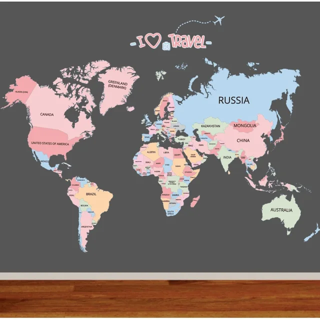 creative colorful english world map letter sticker diy vinyl wall world map art