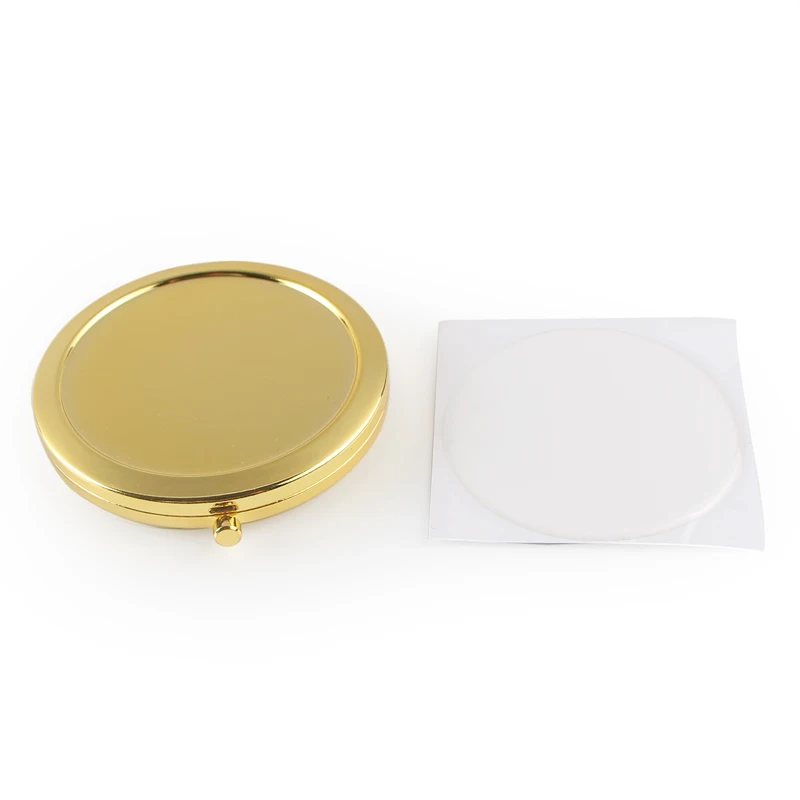 

Gold Decorative Compact mirror with 58 mm Epoxy Sticker And Black Smooth