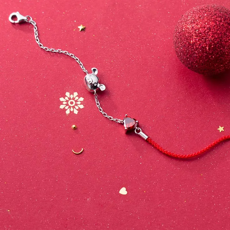 Очаровательный поросенок 925 пробы Серебряная цепочка браслеты для женщин Сердце Циркон красная веревочная нить браслеты ювелирные изделия