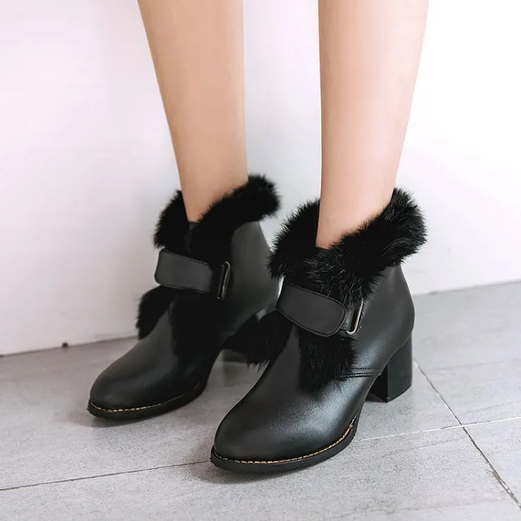 

Big Size 11 12 13 14 Ma'am Coarse heel Short boots Pure color Metal decoration Boot barrel High heel boots