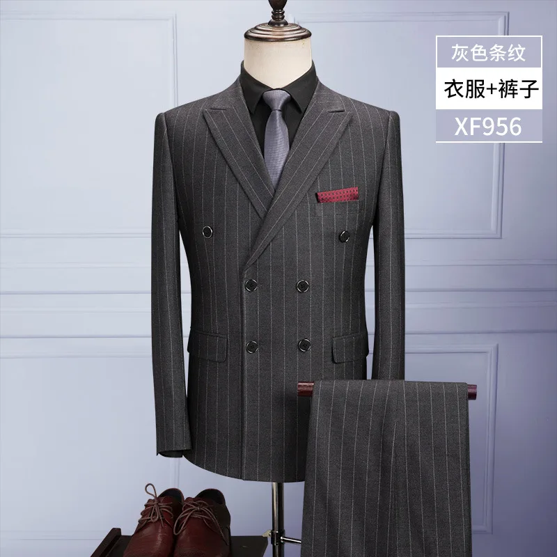

Men's Suit Two-piece Groom Groomsmen Married Suit Striped Self-cultivation Suit Spring and Autumn