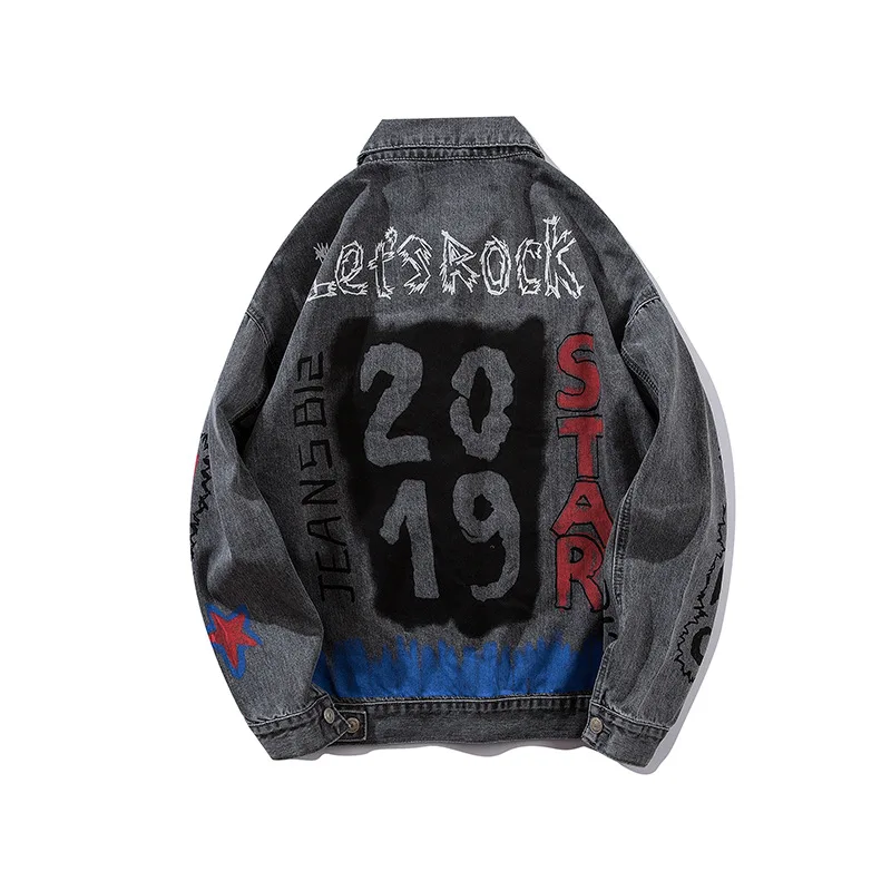 Men's Graffiti Print Denim Jacket Men's Jacket Original High Street Hip Hop 2018 Loose Casual Plus Size Mens Jackets and Coats Men's Graffiti Print Denim Jacket Men's Jacket Original High Street Hip Hop 2018 Loose Casual Plus Size Mens Jackets and Coats