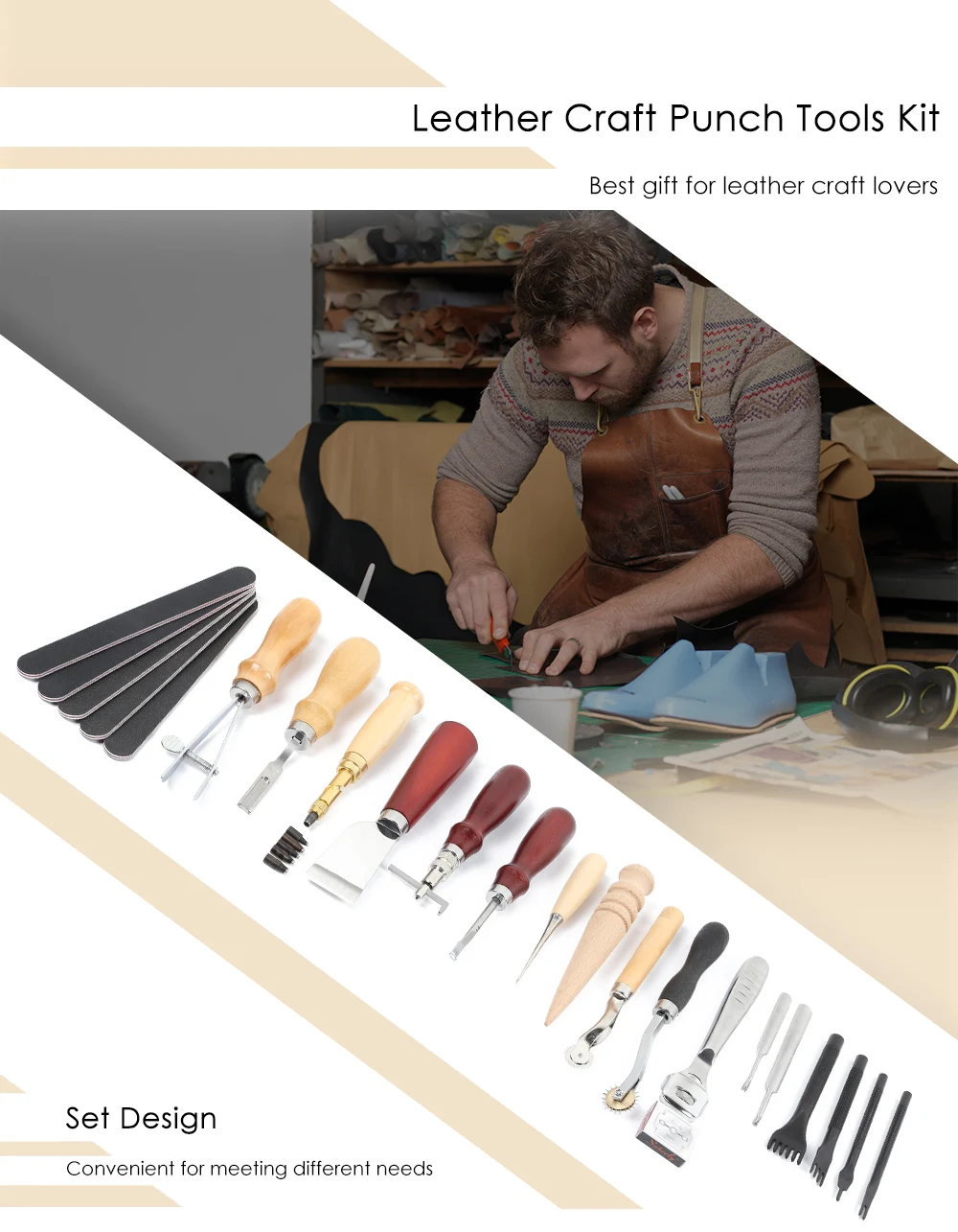 18 шт. Кожа Craft Удар Инструменты комплект Ручное шитье швейная седло для нарезания
