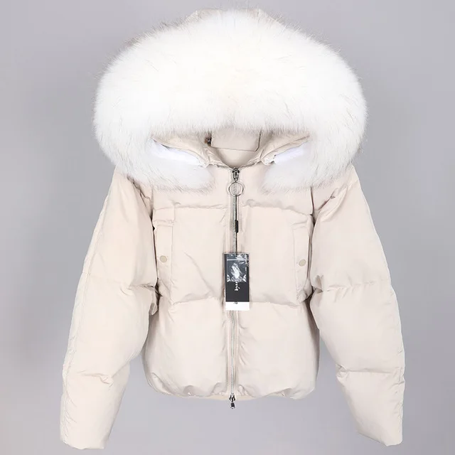 MaoMaoKong factory Новое модное женское пальто парка куртка свободный пуховик с воротником из натурального меха енота - Цвет: 16