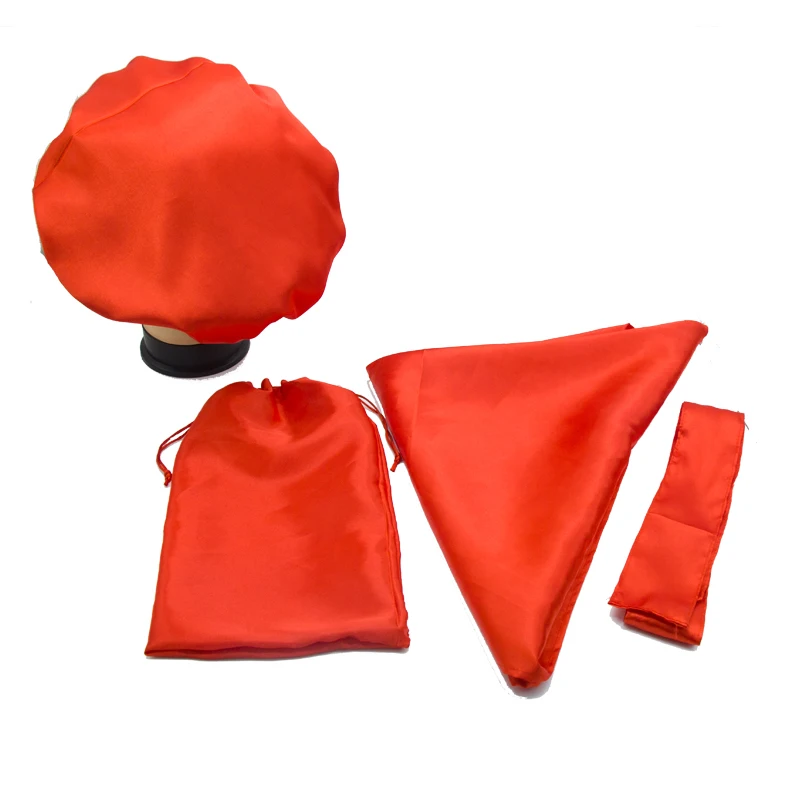 Атласный набор для защиты волос, 2 слоя, полиэстер, сатин, Женский капот/повязка на голову/сумки/большой платок, набор по уходу за волосами