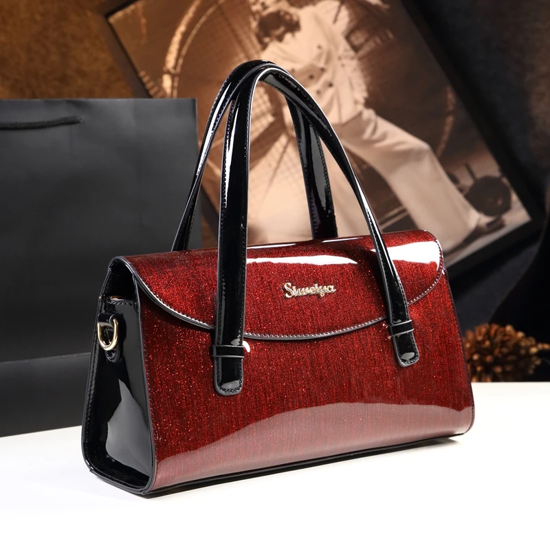 Luxury handbags women bags designer patent leather shoulder bag ladies office work handbag red ...