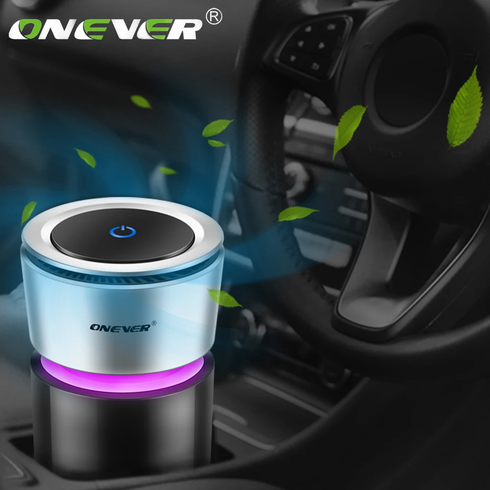 Onever Car Air Purifier 12V Negative Ions Air Cleaner Ionizer Air Freshener Auto Mist Maker Pm2.5 Eliminator Cup Car Charger