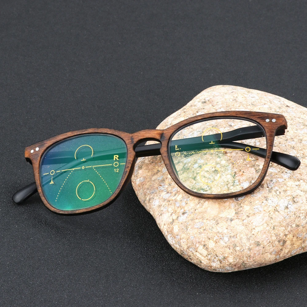 CLARA VIDA Retro Faux wood grain frame Intelligence Progressive Multifocal Commercial Reading Glasses Bifocal +1 +1.25 TO +3 2