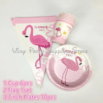 

28pcs/lot INS Style Pink Flamingo Disposable Tableware Set Paper Cup Flag Wedding Birthday Baby Shower Party Docoration Supplies