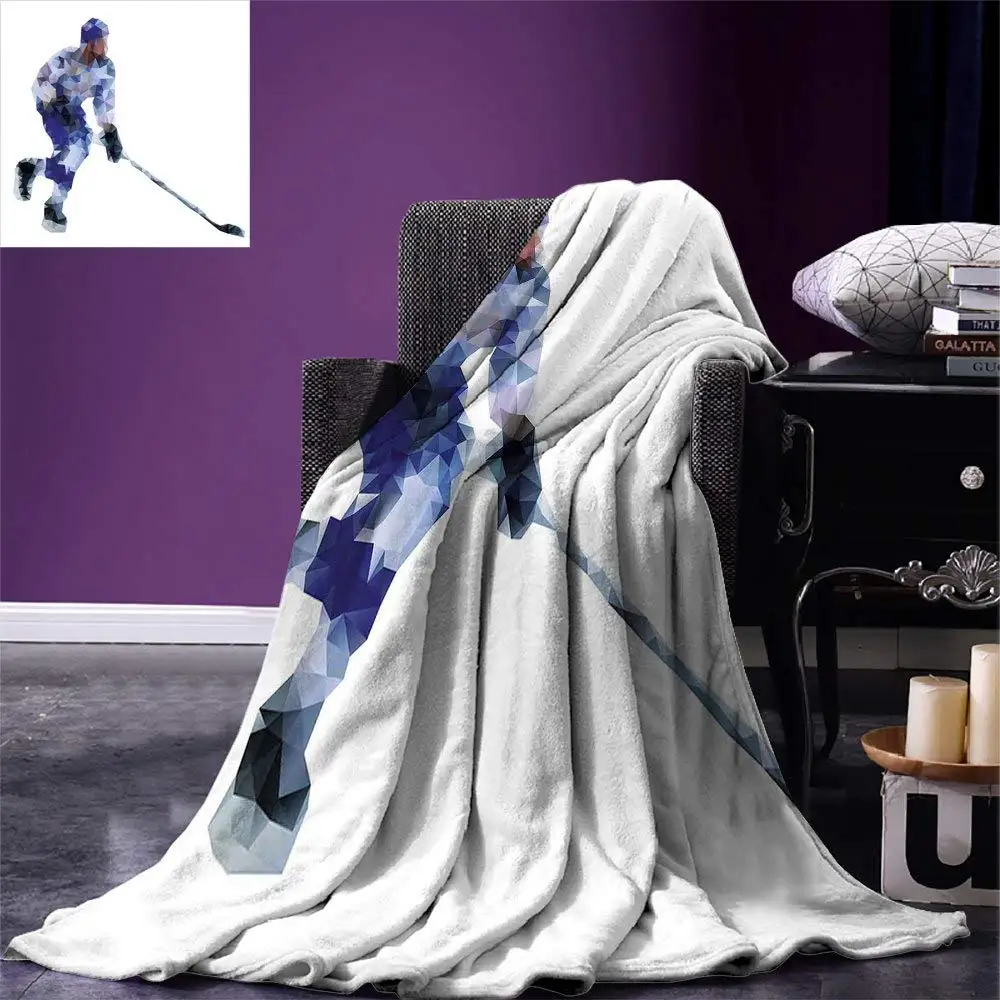 

Modern Throw Blanket Hockey Player in Fragmented Triangle Formes Winter Sports Hobby Design Warm Microfiber Blanket