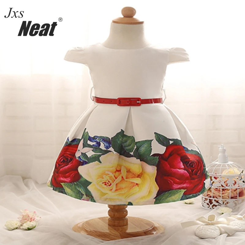 

NEAT XJL Baby girl children's clothing summer short-sleeved girl belt print dress dress poncho dress princess dress JA0245L