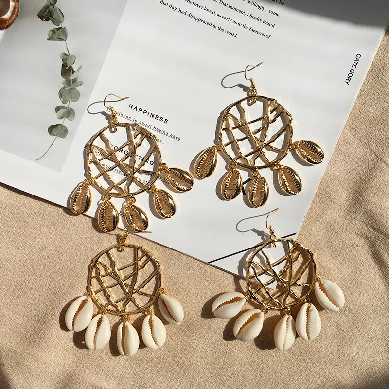 

ZVZO Vintage Irregular shell Dangle Earrings For Women Geometric Drop Earring DIY Bohemian Cowary Big Circle Party Jewelry Gift