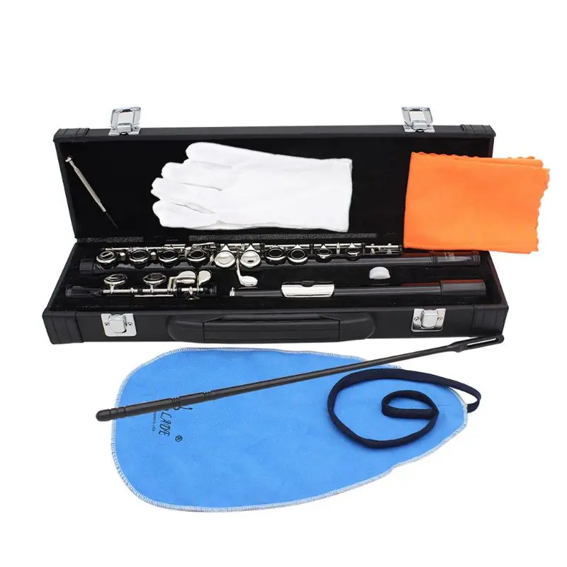 

Flute 16 Holes C Key Woodwind Instrument with Gloves Mini Screwdriver Padded Case