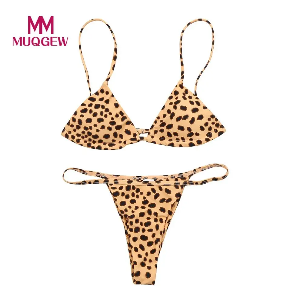 Muqgew Марка Leopard Цветочный принт Трусики бикини 2018 пикантные Для женщин бразильский комплект бикини пуш-ап купальник стринги Летний пляж