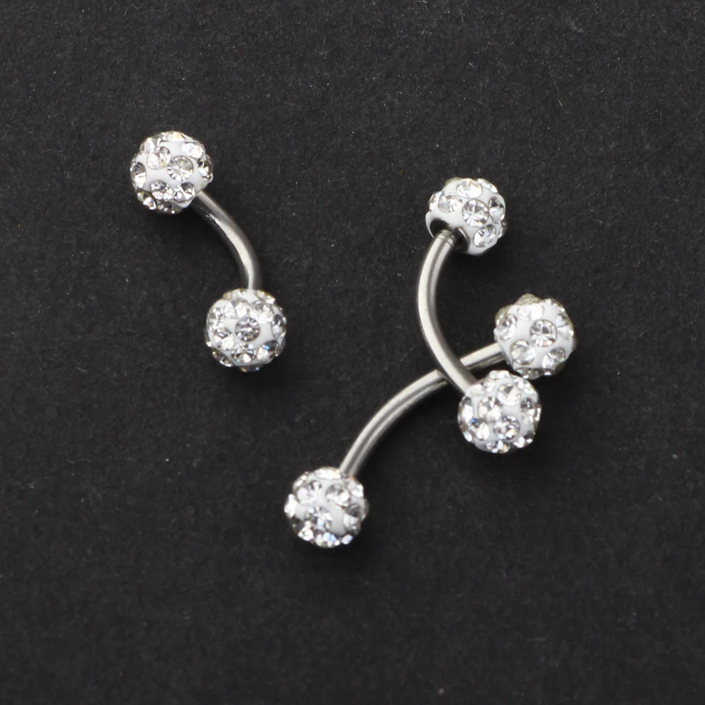 JUNLOWPY 16g Stainless Crystal Balls Eyebrow Barbell Piercing Ring Curved Bar Eyebrow Ring Pircing Fashion Body Jewelry 6/8/10mm