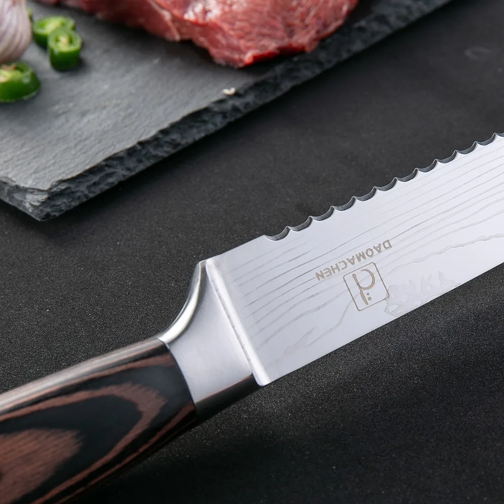 Кухонные ножи Дамасские вены ножи из нержавеющей стали цветные деревянные ручки для очистки овощей утилита Santoku нож для нарезки повара