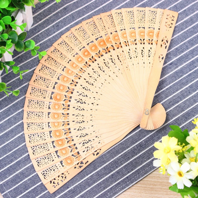 

Hand-made Wooden Folding Fan Hollow Wood Carving Craft Fan Aroma Floral Pattern Ladies Temperament Dance Performance Wooden Fan