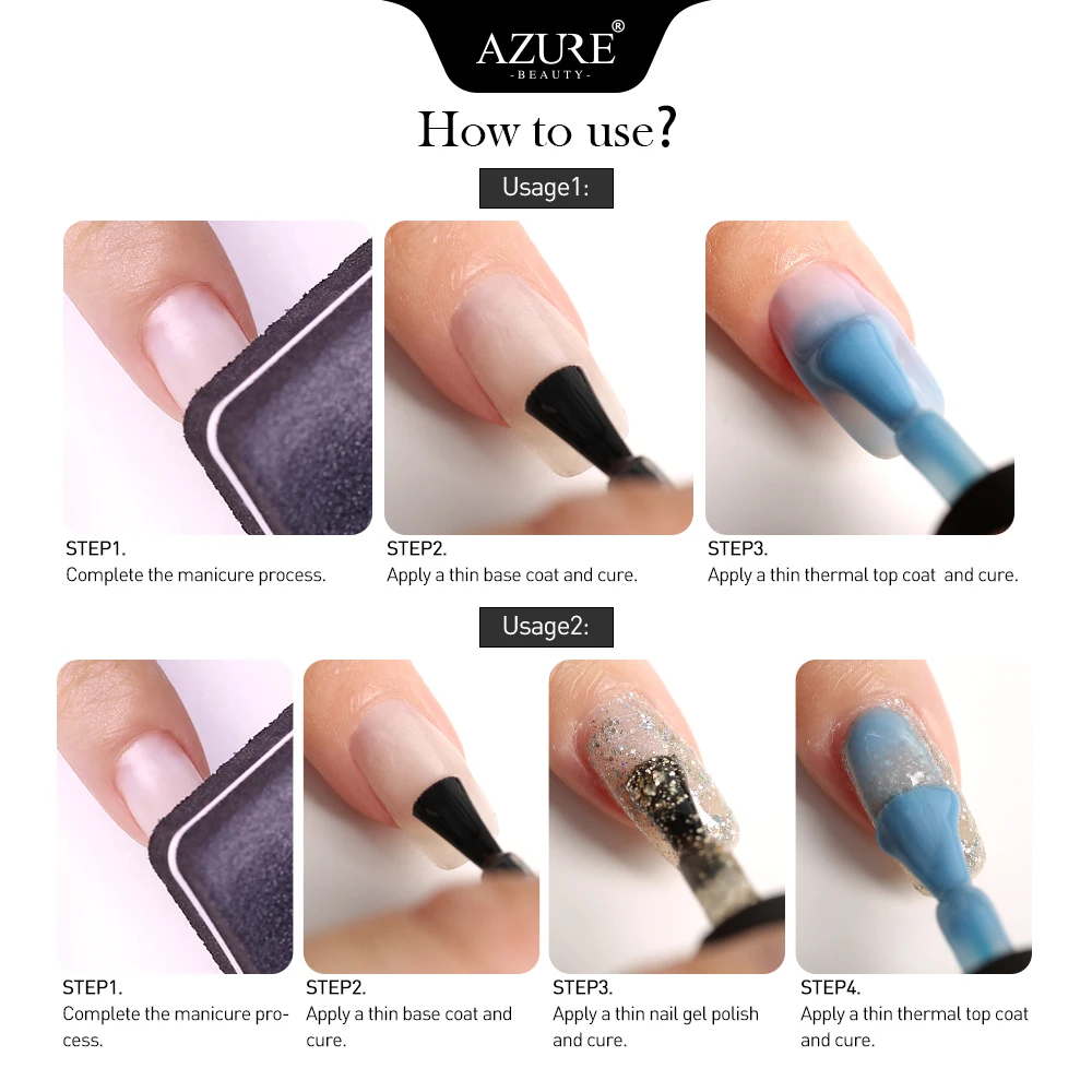 Azure Beauty НОВЫЙ Термальный верхний слой для замены ногтей Отшелушивающий лак гель