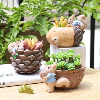 

Cute Cartoon Flowerpot Squirrel Fleshy Flower Pot Resin Succulent Pots Desktop Decoration For Home Office